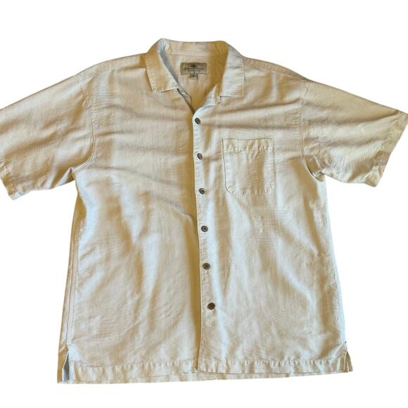 Island Shores Washable Silk Textured Palm Leaf Ivory Short Sleeve Button Up XL - Picture 1 of 12